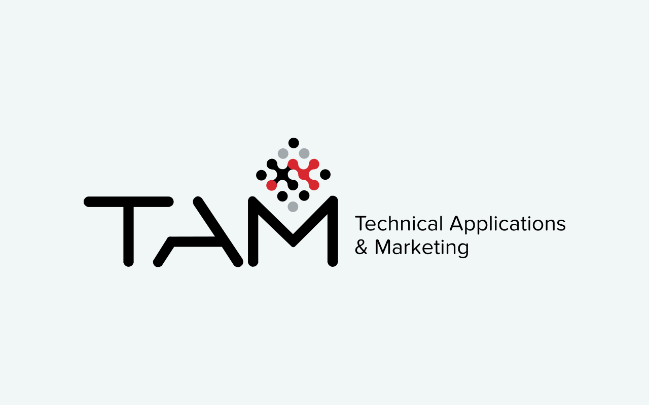 TAM logo with its red and black molecule mark